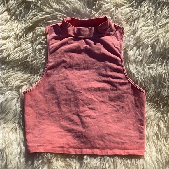 Salmon High Neck Cropped Tank Top - Picture 3 of 5
